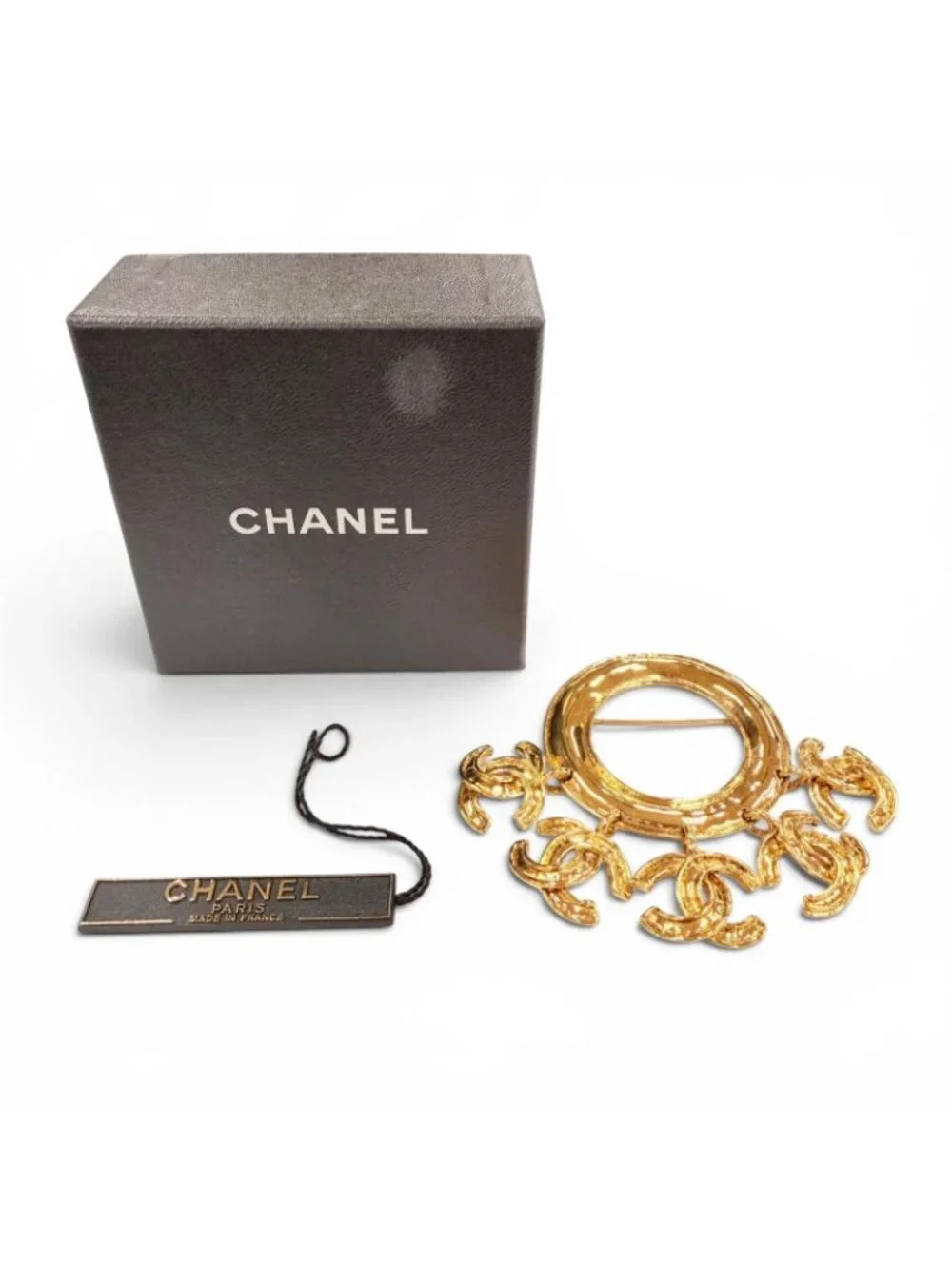 Chanel Vintage 5 CC Logo Circle Swing Brooch Gold French
